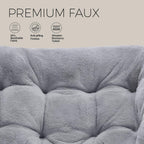 Walsham Folding Comfy Chair with Ottoman, Faux Fur Soft Cozy Lounge Reading Papasan Chair with Footrest for Adults Kids Bedroom Living Room Dorms Small Space, Gray