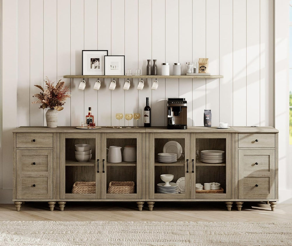 WAMPAT Sideboard Buffet Cabinets with 4-Glass Door, 4-in-1 Kitchen Storage Ca...