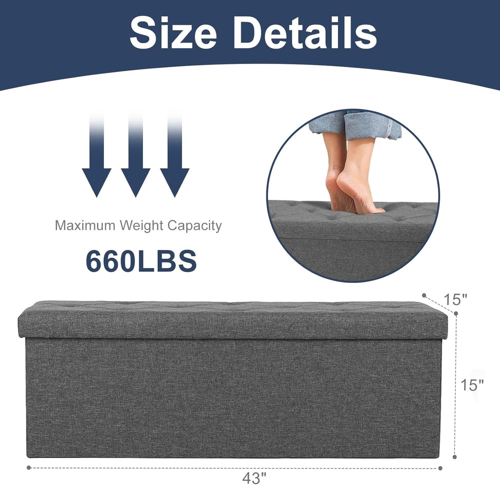 DUMOS 43 Inch Folding Storage Ottoman Bench, Upholstered Ottoman with Storage...