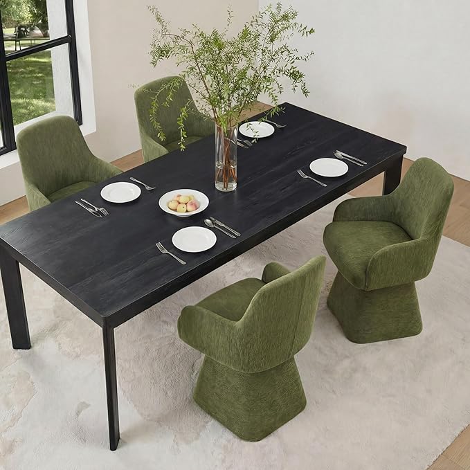 Swivel Dining Chair Set of 1, Mid Century Modern Chair Fabric Upholstered Armchair with Armrest & Ergonomic Backrest for Dining Room, Kitchen, Bedroom, Living Room, Green