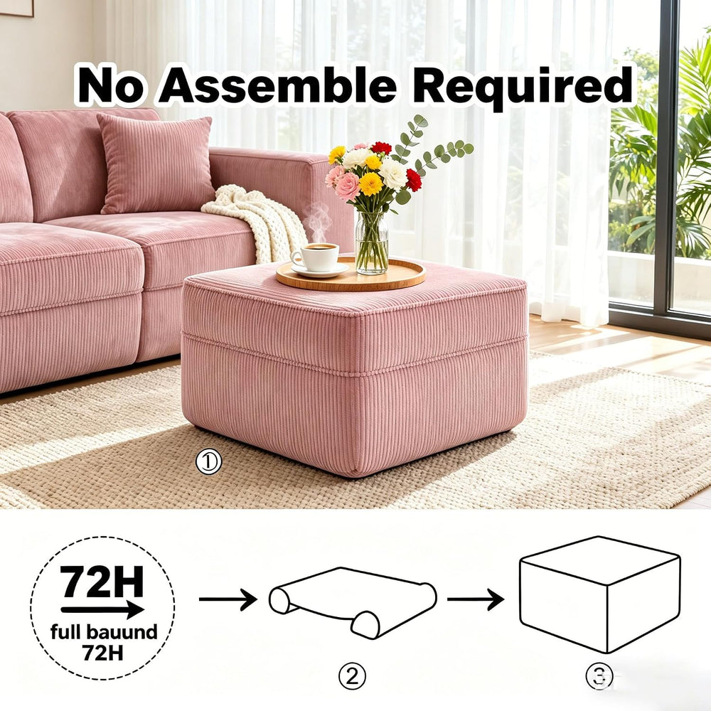 Corduroy Ottoman 30.3 Inch - No Assembly Needed Foot Rest Stool, Plush Sag-Fr...