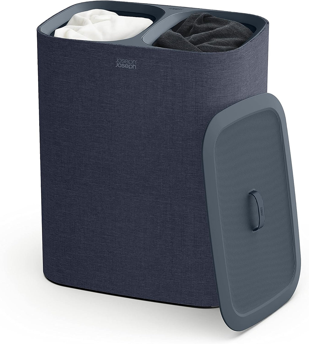 Joseph Joseph Tota 90 liter/23.8 gallon Laundry Hamper Separation Basket with lid, 2 Removable Washing Bags with Handles - Black
