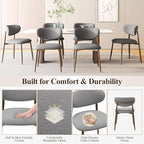 Dining Chairs Set of 6, Upholstered Dining Room Chairs with Metal Legs and Anti Slip Pads, Curved Back Kitchen Chair for Home and Restaurant Use, Light Grey