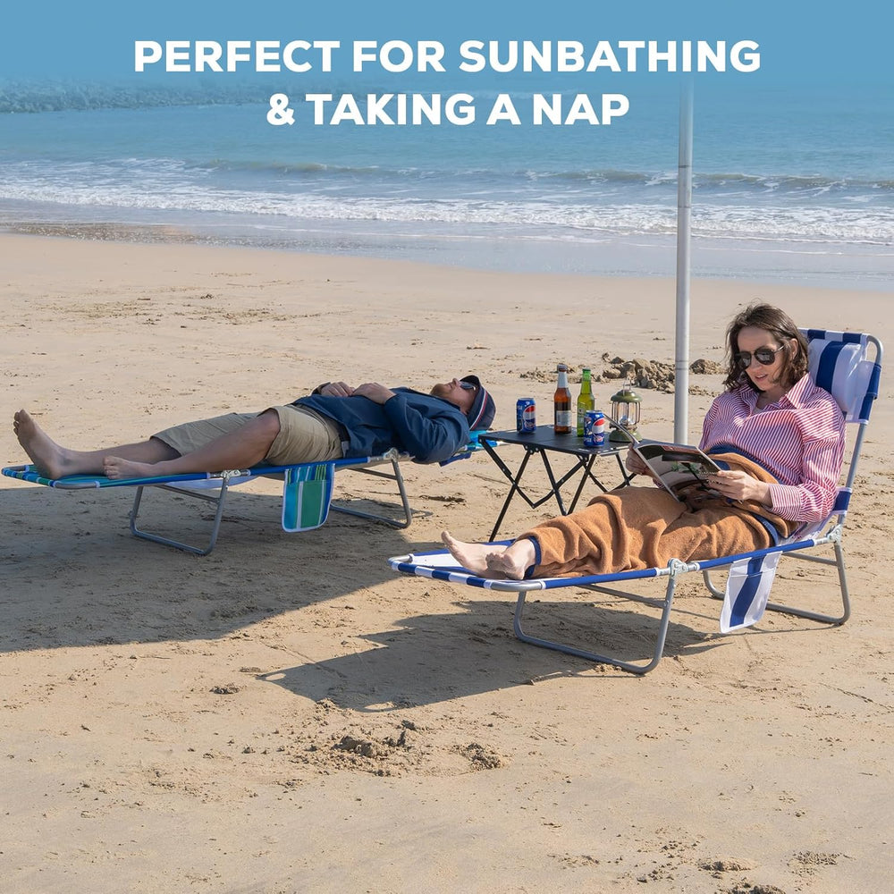 Romswi 2PK Folding Tanning Beach Chair with Face Hole, 5-Position Reclining S...