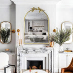 Gold Vintage Mirror for Vanity 24x35 Inch Gold Antique with Ornate Frame, Arched Vintage Wall for Bathroom, Living Room, Fireplace, Entryway