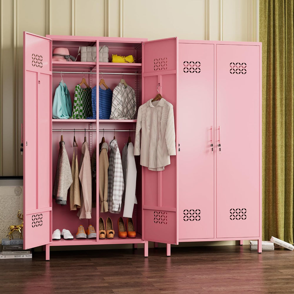 METAN Pink Metal Wardrobe Cabinet with Lock, 20-Inch Deep, 2 Doors | 71"...