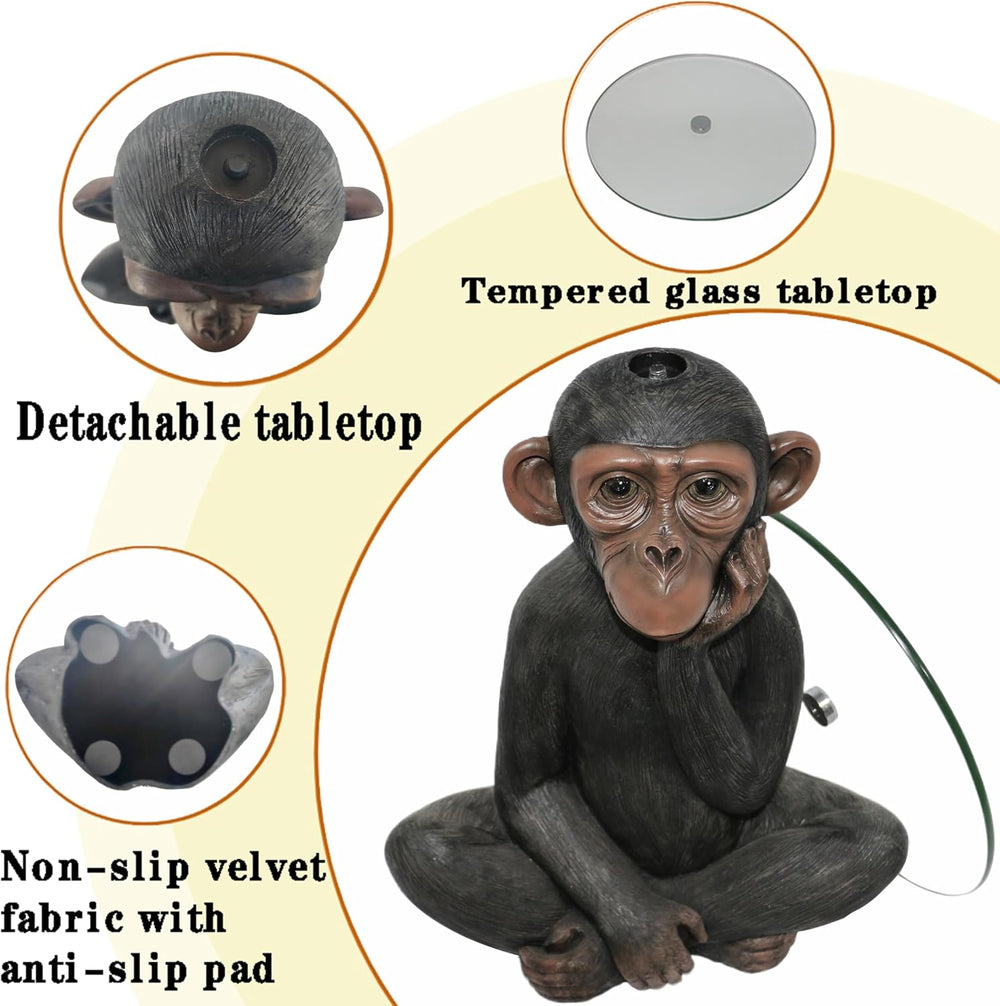 Animal Resin Side Table, Monkey Base Glass Top Side Table, Art Deco Style, Su...