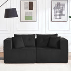 73" Loveseat Modular Sectional Sofa, Oversized 2-Seater Boneless Tufted Cloud Couch with Cup Holder, Corduroy Upholstery Small Couches for Living Room, No Assembly Black