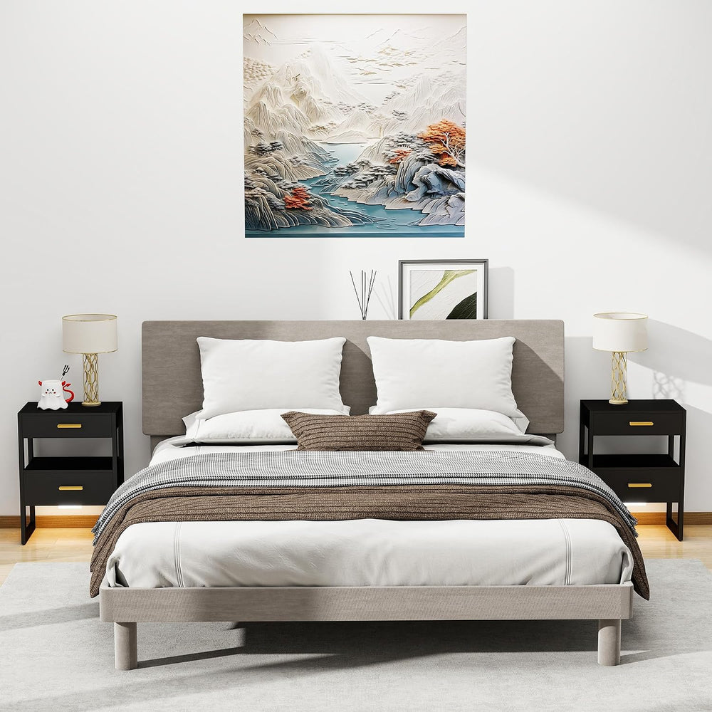 Wooden Nightstands Set of 2 with Motion Sensor Light & Storage Drawer, Mo...
