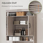 Over The Toilet Storage Cabinet with 6 Shelves, Farmhouse Bathroom Storage Cabinet with 2 Barn Door & Toilet Paper Holder Stand, Toilet Shelf with Adjustable Shelf for Bathroom Laundry