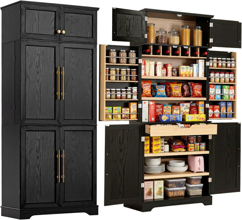 Virubi 78" Farmhouse Tall Kitchen Pantry Cabinet, Wood Storage Cabinets ...
