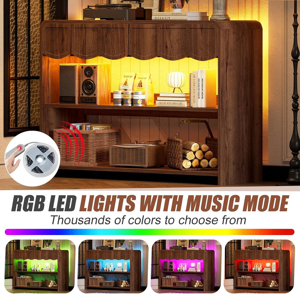 PAKASEPT Retro Entryway Table with RGB LED Lights, 43" Walnut Console Ta...