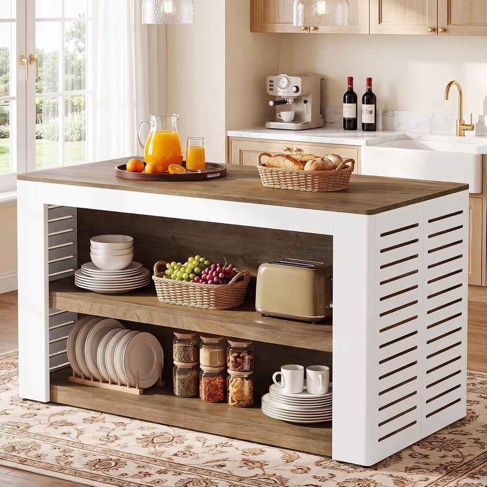 Tribesigns 55.1-Inch Kitchen Island with Storage and Seating Space | 3-Tier F...