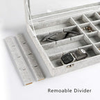 Frebeauty 24 Grid Earring Holder Organizer Tray, Jewelry Organizers and Storage for Drawer,Velvet Jewelry Display Storage for Earrings,Rings,Studs,10.5 x 6.5 x 1.2 Inches Gift for Women (Grey)