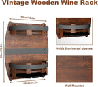 Whiskey Barrel Shelf Wall Mounted, Vintage Wine Rack With Glass Holder | Wooden Handmade Bourbon Shelf, Bar Liquor Bottle Holder, Gift For Wine Lover, Drinks Cabinet Rack for Whiskey, Beer