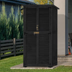 MCombo Outdoor Storage Cabinet, Wooden Storage Shed with Latch, Outside Garden Tool Shed with 2 Doors for Patio Yard Lawn, 0808 (Black, Medium)