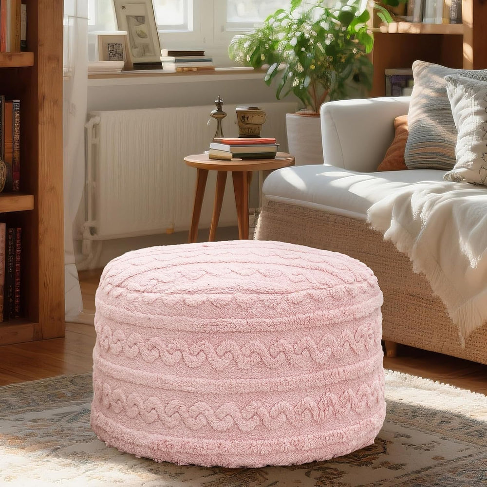 Round Plush Ottoman Pouf Stuffed– Fluffy Ottoman Foot Rest with Modern Foam F...