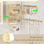 Hanging Jewelry Organizer Wall Mounted with Necklace Earring Ring Holder | Wall Jewelry Holder with Rustic Wood Shelf, Rotating Necklace Storage Organizer, Versatile Earring Holder, Ring Display Box