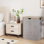 Lifewit 120L Large Laundry Hamper with Lid, Foldable 2 Section Laundry Basket with Bamboo Handles and Removable Bags for Laundry Room, Bathroom, Bedroom, Light Gray