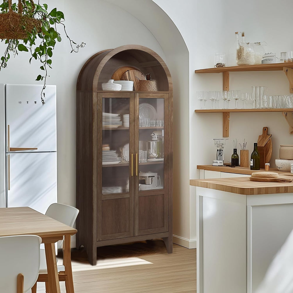 Arched Storage Cabinet with 2 Doors and 5-Tier Shelves for Living Room, 71&qu...
