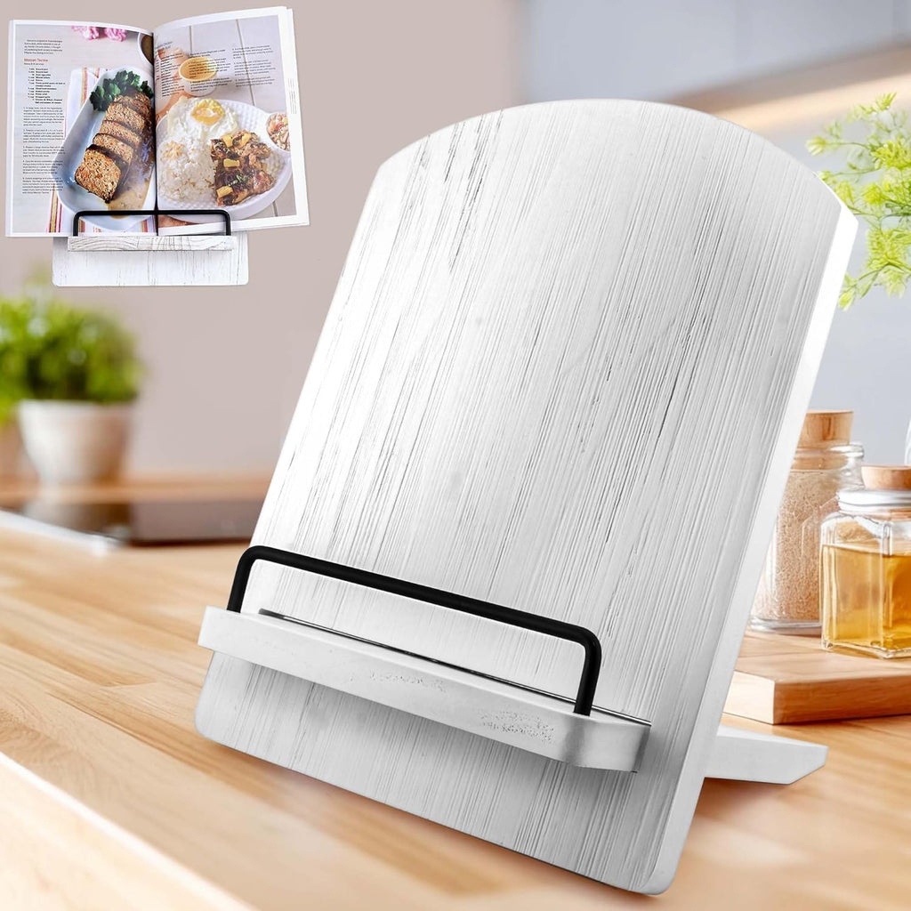 Wood Cookbook Stand Cookbook Holder: Kitchen Adjustable Cookbook Holder Recipe Stand for Counter White