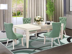 East West Furniture LGDA5-LWH-22 5 Piece Dining Room Set Consists of a Rectangle Dining Table with Butterfly Leaf and 4 Polyester Fabric Chairs, linen white