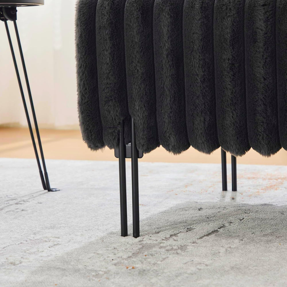Aoowow Faux Fur Bedroom Ottoman Bench 49.6" Long Ottoman Benches for Liv...