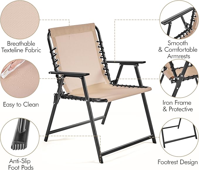 Yaheetech Patio Dining Chairs Set of 4 with Armrests and Backrests, Outdoor Texteline Folding Chairs All Weather for Garden, Lawn, Porch and Backyard, Beige
