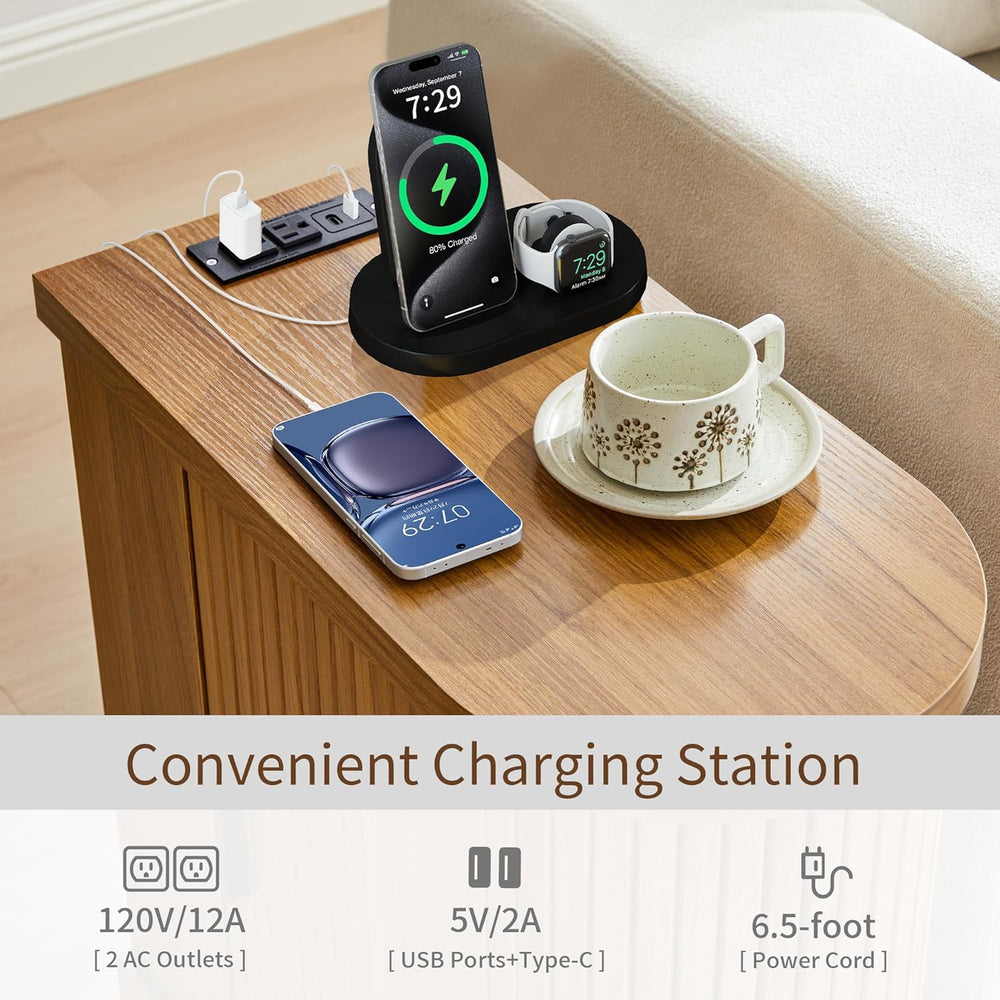 Turtle&Myrtle Nightstands with Charging Station, Narrow Side Table with S...