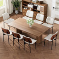 Dining Chairs Set of 8, Mid-Century Modern Upholstered PU Leather Chairs with Walnut Bentwood Back and Metal Legs Adjustable Feet for Kitchen Dining Room, Off-White Shell Strips