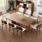 Dining Chairs Set of 8, Mid-Century Modern Upholstered PU Leather Chairs with Walnut Bentwood Back and Metal Legs Adjustable Feet for Kitchen Dining Room, Off-White Shell Strips