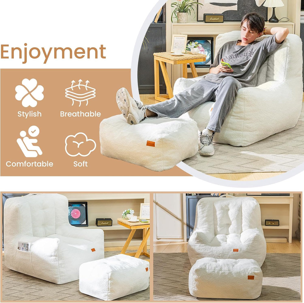 Cvortll Giant Bean Bag Chair for Adults with Ottoman, High-Density Oversized ...