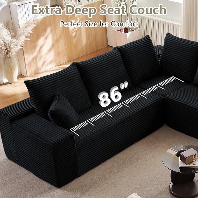 Sectional Cloud Couch for Living Room, Modern Modular Floor Deep-Seat Sofa, U...