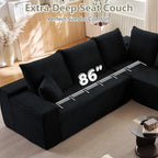 Sectional Cloud Couch for Living Room, Modern Modular Floor Deep-Seat Sofa, Upholstered L Shaped Sofas, Big Comfy Corduroy Couches Set for Living Room Bedroom, No Assembly Required, Black