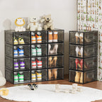 6 Pack Thicken Shoe Organizer Stackable,Upgraded Sturdy Shoe Storage Box with Magnetic Door,Shoe Containers For Sneaker Display,Hat Organizer,Black