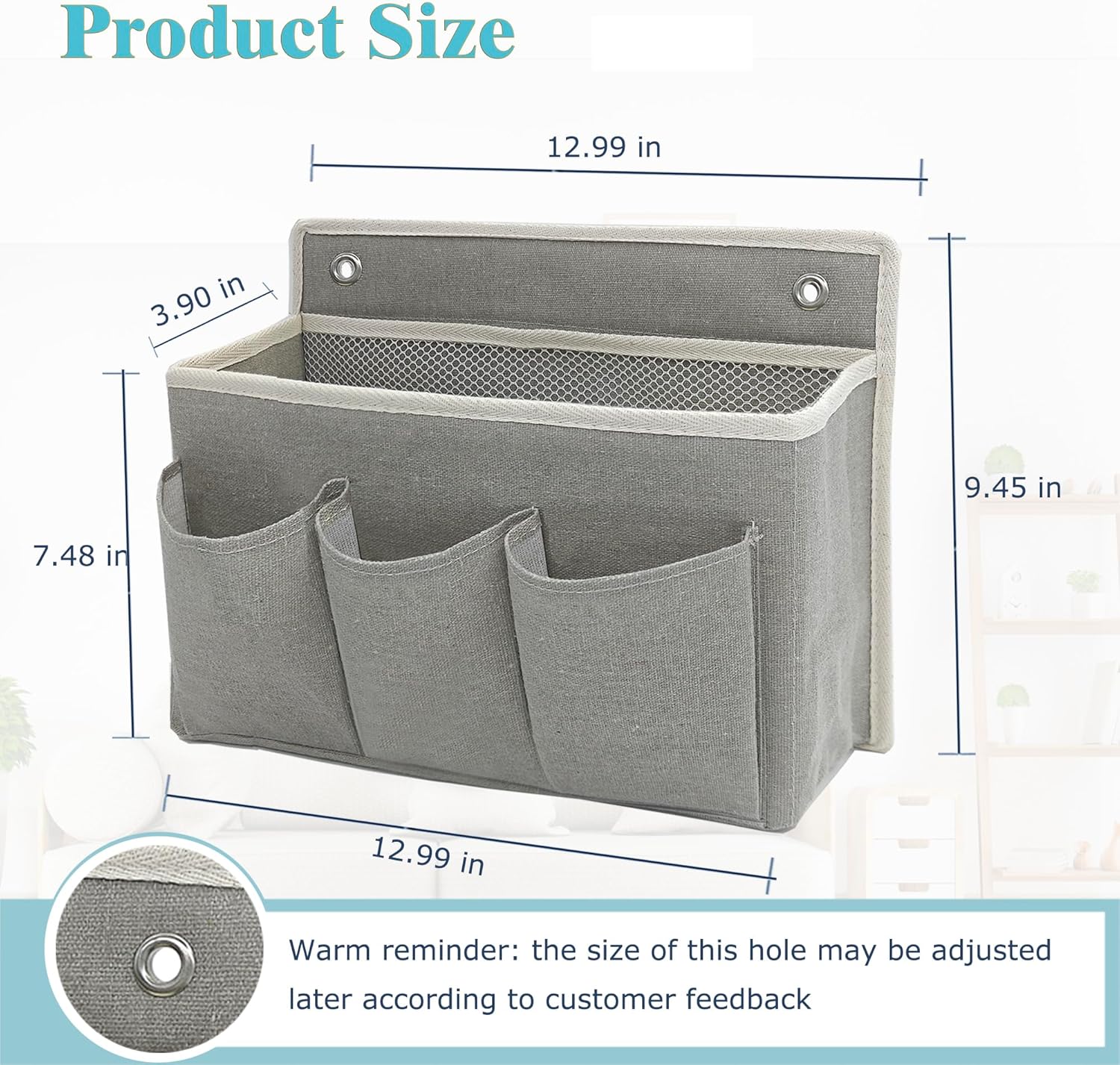 Wall Hanging Organizer Bag/Hanging Baskets with Large Mesh Compartment & 3 Pockets，Over the Door Hanging Organizer Space Saving Storage for Bedroom,RV Camper, Closet (Gray - 1 Pack)