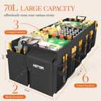 HOTOR Foldable Trunk Organizer - SUV & Sedan Compatible, 3 Compartment, Black, 31.9"×12.6"×10.6" Sturdy Car Organization for Accessories, Tools, Sundries