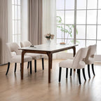 VKNOW Wooden Dining Chairs Set of 4, Modern Fabric Upholstered Dining Room Chair Kitchen Chairs, Farmhouse Dinner Chair for Kitchen Dining Room, Beige-Black Legs