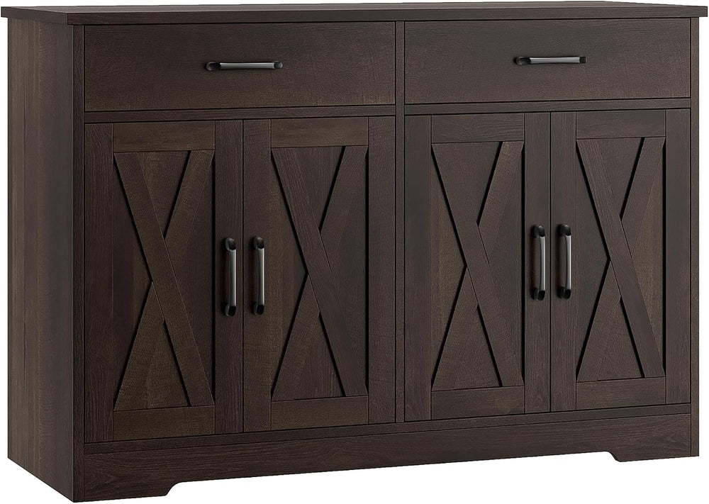 HOSTACK 47" W Kitchen Sideboard Buffet Cabinet with Storage Drawers, Bro...