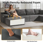 130" U-Shaped Modular Sectional Sofa with Chaise | Boneless Corduroy Flexible Module Seating for Living Room, Cloud Couch with Cup Holders and Side Pockets, No Assembly (Grey)
