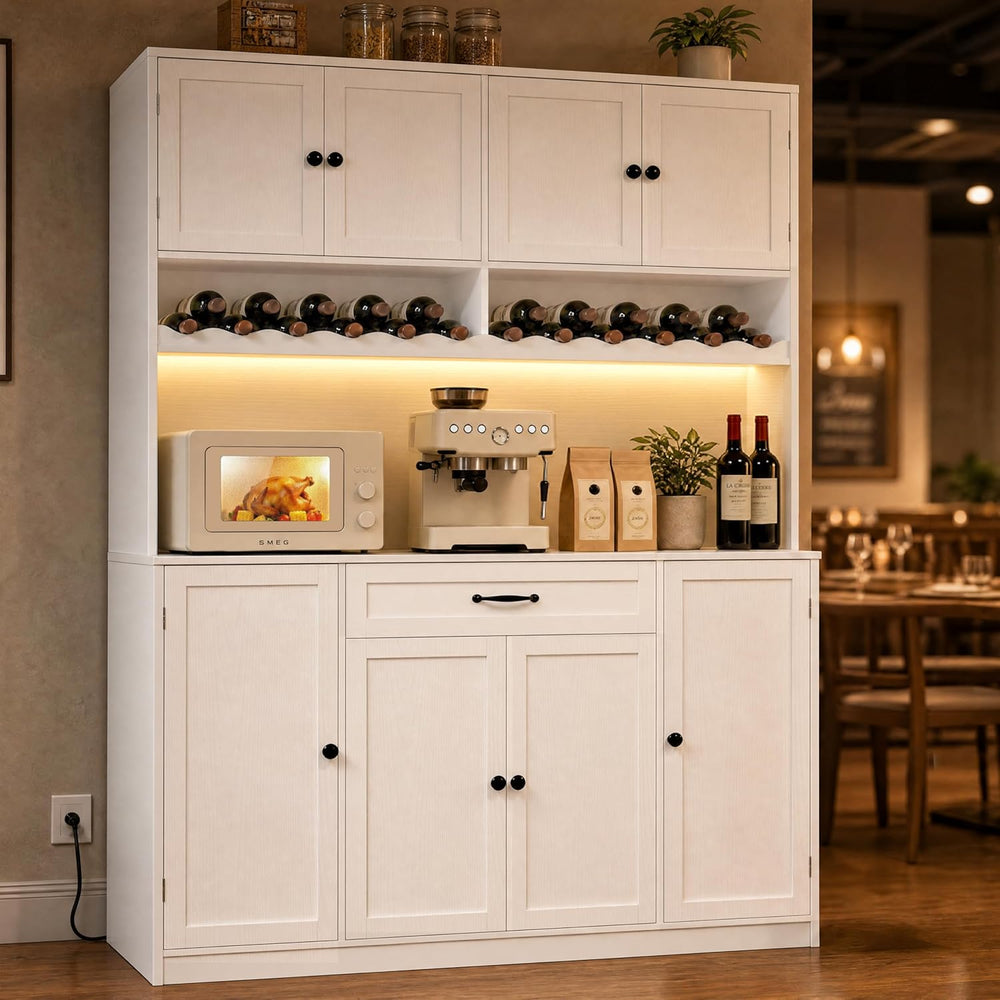 FJTJBSI 72" Tall Pantry Storage Cabinet with LED Light 55" Wide Kit...
