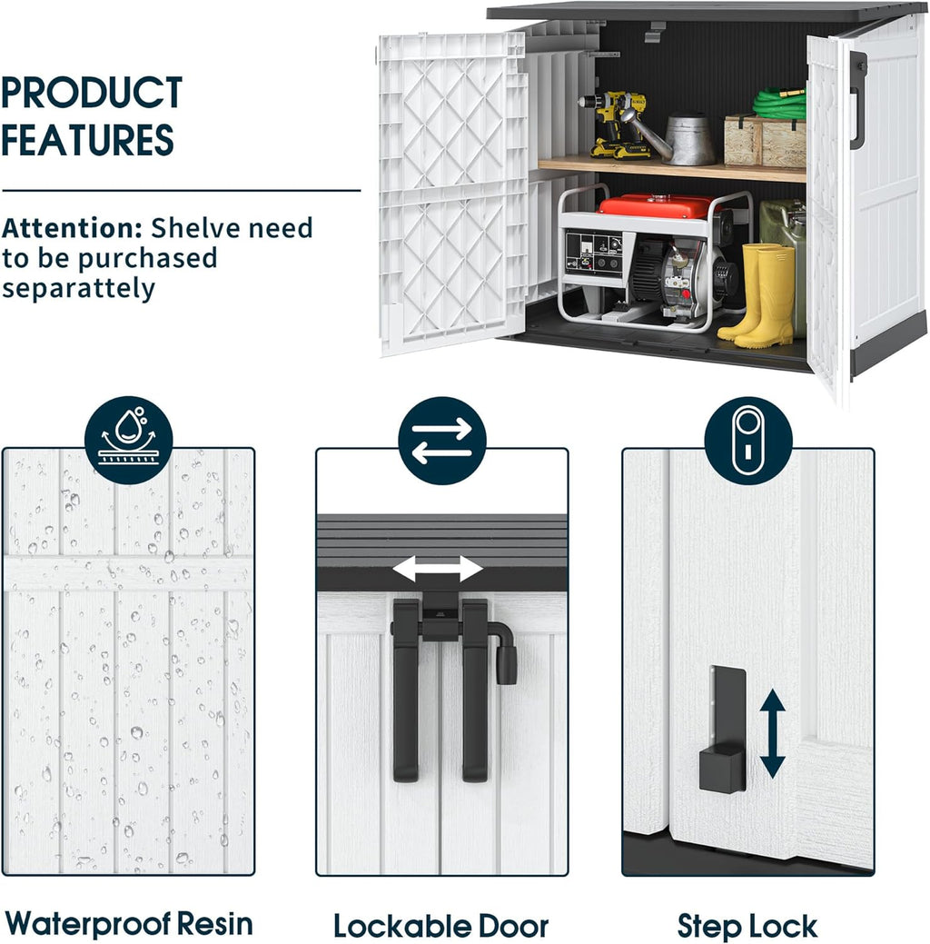 Outdoor Resin Storage Shed 36 Cu. Ft. Garden Horizontal Storage Extra Large Capacity Weather Resistant Storage Box, Lockable Resin Waterproof Shed, Light Grey