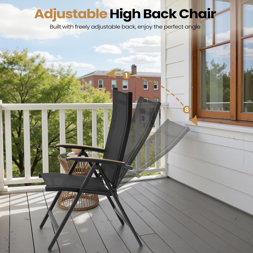 Folding Patio Chairs Set of 2, Aluminum High Back Outdoor Recliners with Teak...