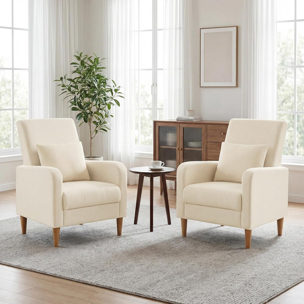 COLAMY Mid-Century Modern Upholstered Accent Chair with Back Pillow & Sol...