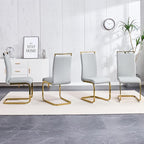 AZmac Modern Leather Dining Chairs Set of 4,Armless Kitchen Chairs,Dining Room Chairs with Upholstered Padded Seat and Sturdy Gold Legs for Dining Room,Kitchen (Set of 4, Light Grey-Gold Leg)