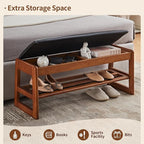Shoe Rack Bench with Storage-Wood Shoe Bench for Entryway 40" 2 Tier Shoe Organizer with Cushion, PU Solid Wood LEDs Flip Top Entryway Shoe Organizer Space Saving Hallway