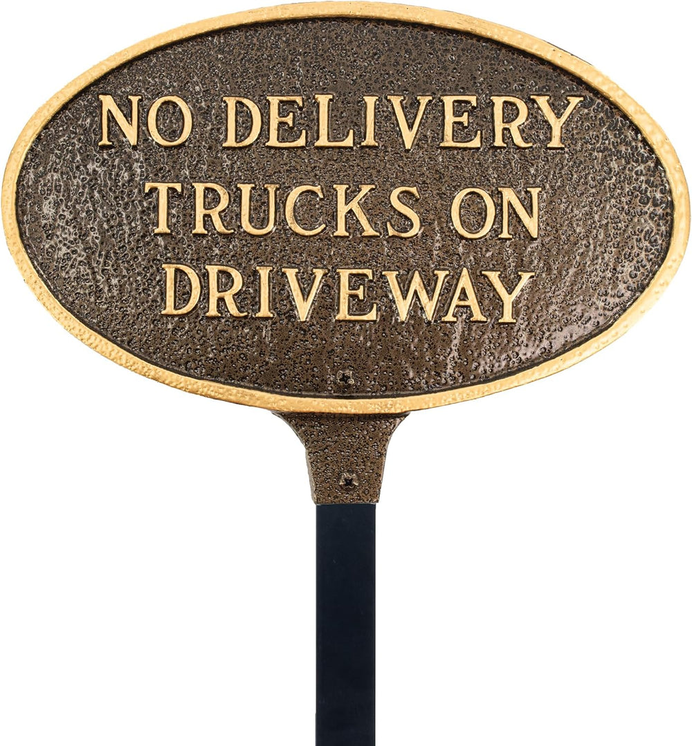 Montague Metal No Delivery Trucks on Driveway Plaque Sign - Wall or Lawn