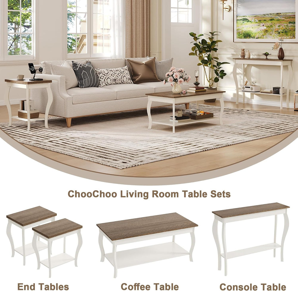 ChooChoo End Tables Living Room, Side Tables Living Room with Curved Legs and...