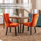 Velvet Dining Chairs Set of 2, Upholstered Dining Room Chairs with Back Ring Pull Trim and Solid Wood Legs,Tufted Wingback Kitchen Chair Perfect for Dining Room,Living Room,Kitchen(Orange)