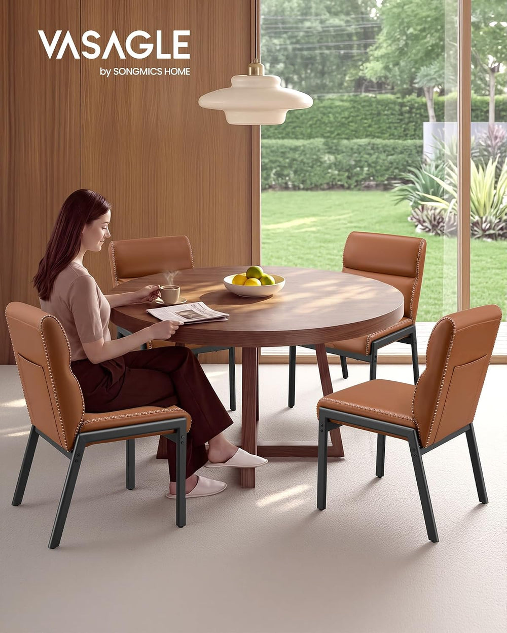 VASAGLE Dining Chairs Set of 4, Upholstered Kitchen Chairs | Synthetic Leathe...
